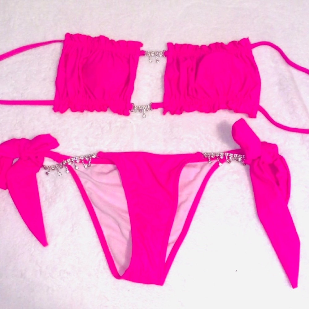 Y2K McBling Hot Pink Rhinestone Bikini